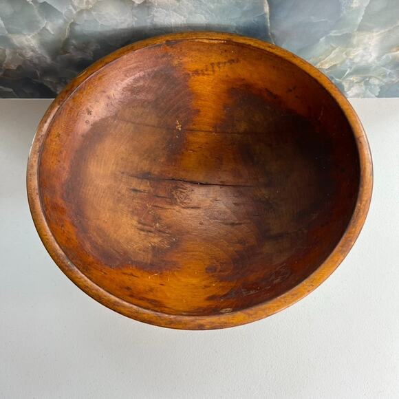 Antique Primitive Hand Turned Wood Dough Bowl 13" Rustic Brown Original Patina - Picture 1 of 9